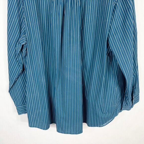 Roamans Plus Size 24W Top Green Striped Button Up Spread Collar Cotton 1528 - Picture 8 of 10